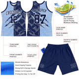 Custom Graffiti Pattern Navy Light Blue-White Scratch Round Neck Sublimation Basketball Suit Jersey