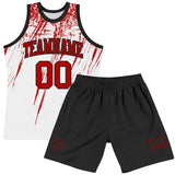 Custom White Red-Black Splash Round Neck Sublimation Basketball Suit Jersey