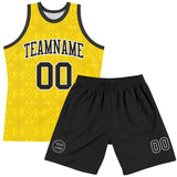 Custom Gold Black-White Geometric Shape Round Neck Sublimation Basketball Suit Jersey