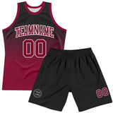 Custom Black Crimson-White Fade Fashion Round Neck Sublimation Basketball Suit Jersey