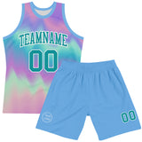 Custom Tie Dye Teal-White Round Neck Sublimation Basketball Suit Jersey