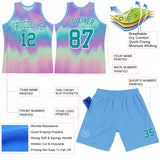 Custom Tie Dye Teal-White Round Neck Sublimation Basketball Suit Jersey
