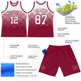 Custom White Maroon Gradient Square Shapes Round Neck Sublimation Basketball Suit Jersey