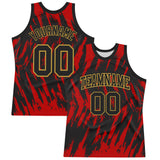 Custom Black Red-Old Gold Splash Round Neck Sublimation Basketball Suit Jersey