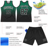 Custom Kelly Green Black-White Fade Fashion Round Neck Sublimation Basketball Suit Jersey