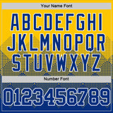 Custom Yellow Royal-White Gradient Square Shapes Round Neck Sublimation Basketball Suit Jersey