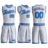 Custom White Powder Blue-Navy Round Neck Suit Basketball Jersey