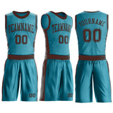 Custom Teal Brown Round Neck Suit Basketball Jersey