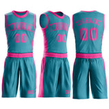 Custom Teal Pink Round Neck Suit Basketball Jersey