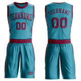 Custom Teal Maroon Round Neck Suit Basketball Jersey
