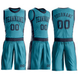 Custom Teal Navy Round Neck Suit Basketball Jersey
