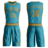 Custom Teal Old Gold Round Neck Suit Basketball Jersey