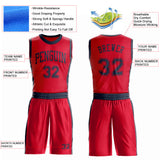 Custom Red Navy Round Neck Suit Basketball Jersey
