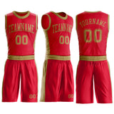 Custom Red Old Gold Round Neck Suit Basketball Jersey