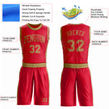 Custom Red Old Gold Round Neck Suit Basketball Jersey