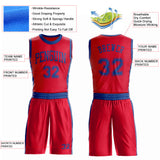 Custom Red Royal Round Neck Suit Basketball Jersey