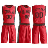 Custom Fire Red Brown Round Neck Suit Basketball Jersey