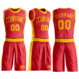 Custom Fire Red Gold Round Neck Suit Basketball Jersey