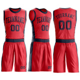 Custom Fire Red Navy Round Neck Suit Basketball Jersey
