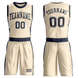 Custom Cream Navy Round Neck Suit Basketball Jersey