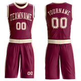 Custom Maroon Cream Round Neck Suit Basketball Jersey