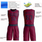 Custom Maroon Navy Round Neck Suit Basketball Jersey