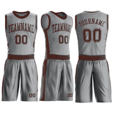 Custom Gray Brown Round Neck Suit Basketball Jersey