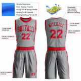 Custom Gray Red Round Neck Suit Basketball Jersey