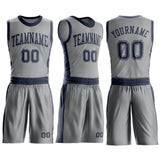 Custom Gray Navy Round Neck Suit Basketball Jersey