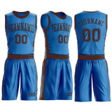 Custom Blue Brown Round Neck Suit Basketball Jersey