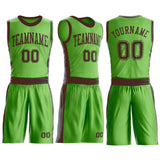 Custom Neon Green Brown Round Neck Suit Basketball Jersey