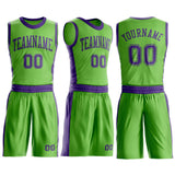 Custom Neon Green Purple Round Neck Suit Basketball Jersey
