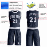 Custom Navy White Round Neck Suit Basketball Jersey
