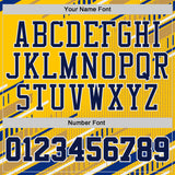 Custom Yellow Navy Royal-White Geometric Stripe Round Neck Sublimation Basketball Suit Jersey