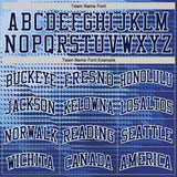 Custom Blue Navy White-Gold Gradient Geometric Stripe Round Neck Sublimation Basketball Suit Jersey