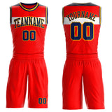 Custom Red Navy White-Gold Geometric Stripe Round Neck Sublimation Basketball Suit Jersey