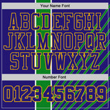 Custom Dark Purple Grass Green White-Gold Geometric Stripe Round Neck Sublimation Basketball Suit Jersey