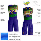 Custom Dark Purple Green-Gold Geometric Stripe Round Neck Sublimation Basketball Suit Jersey
