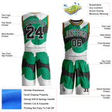 Custom White Black Green-Gold Wave Geometric Stripe Round Neck Sublimation Basketball Suit Jersey