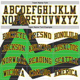 Custom White Black Green-Gold Triangle Geometric Stripe Round Neck Sublimation Basketball Suit Jersey