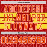Custom Red Orange Yellow-White Geometric Maze Stripe Round Neck Sublimation Basketball Suit Jersey