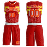 Custom Red Orange Yellow-White Geometric Maze Stripe Round Neck Sublimation Basketball Suit Jersey