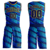 Custom Thunder Blue Navy Lakes Blue-Gold Geometric Stripe Round Neck Sublimation Basketball Suit Jersey