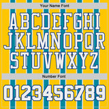 Custom Yellow White Teal Royal-Black Geometric Stripe Round Neck Sublimation Basketball Suit Jersey