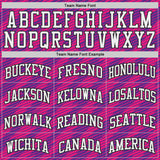 Custom Purple White Hot Pink Black-Gold Geometric Stripe Round Neck Sublimation Basketball Suit Jersey