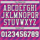 Custom Purple White Hot Pink Black-Gold Geometric Stripe Round Neck Sublimation Basketball Suit Jersey