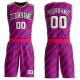 Custom Purple White Hot Pink Black-Gold Geometric Stripe Round Neck Sublimation Basketball Suit Jersey