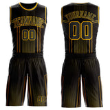 Custom Black Old Gold-Gold Vertical Stripe Gradient Round Neck Sublimation Basketball Suit Jersey