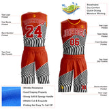 Custom Orange Red Black White-Gold Wave Stripe Round Neck Sublimation Basketball Suit Jersey