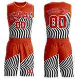 Custom Orange Red Black White-Gold Wave Stripe Round Neck Sublimation Basketball Suit Jersey